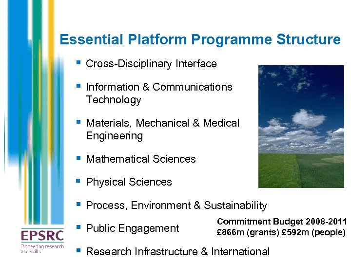 Essential Platform Programme Structure § Cross-Disciplinary Interface § Information & Communications Technology § Materials,