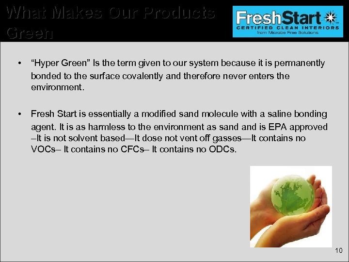 What Makes Our Products Green • “Hyper Green” Is the term given to our