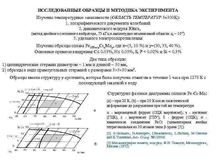 ИССЛЕДОВАННЫЕ ОБРАЗЦЫ И МЕТОДИКА ЭКСПЕРИМЕНТА Изучены температурные зависимости (ОБЛАСТЬ ТЕМПЕРАТУР 5 300 К): 1.