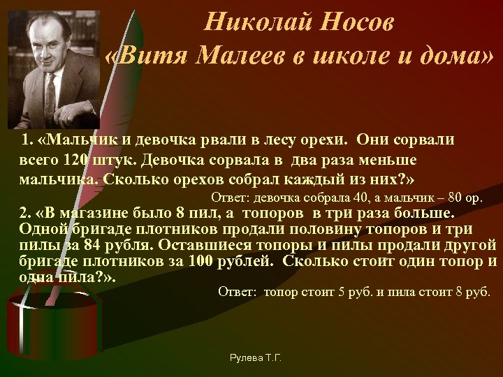 Николай Носов «Витя Малеев в школе и дома» 1. «Мальчик и девочка рвали в
