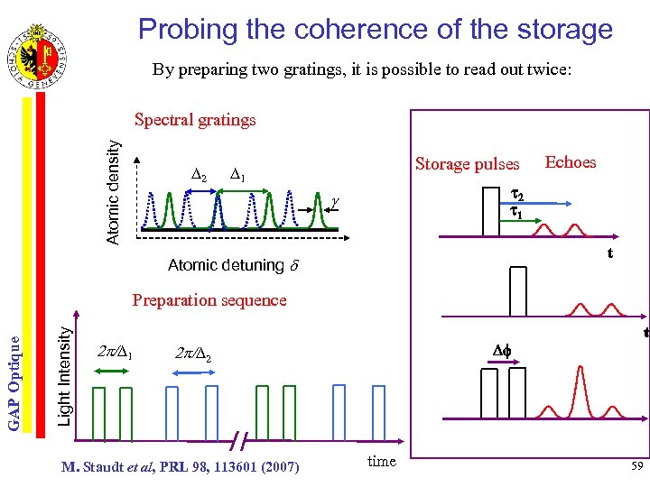 Probing the coherence of the storage By preparing two gratings, it is possible to