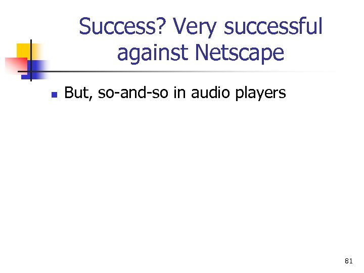 Success? Very successful against Netscape n But, so-and-so in audio players 81 