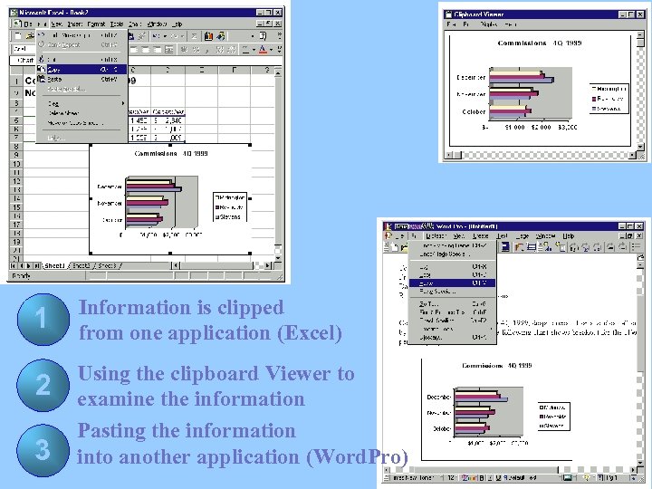 1 Information is clipped from one application (Excel) 2 Using the clipboard Viewer to