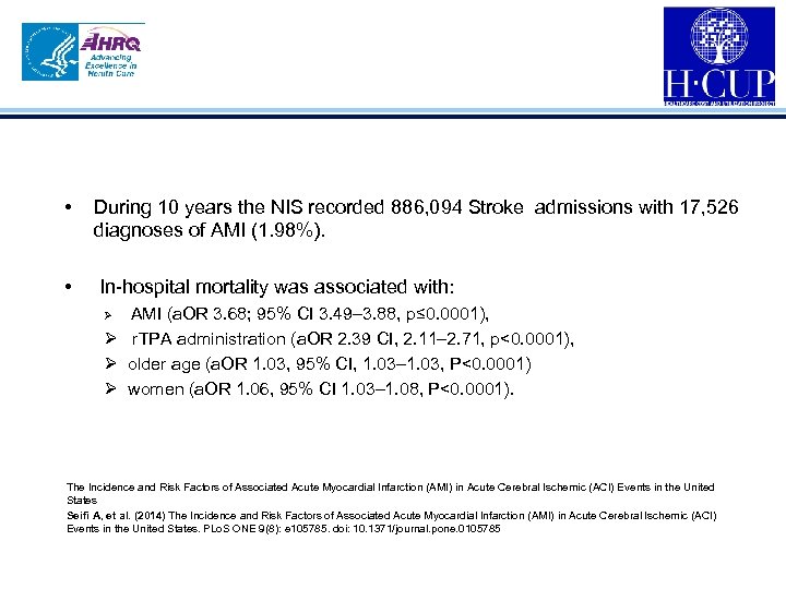  • During 10 years the NIS recorded 886, 094 Stroke admissions with 17,