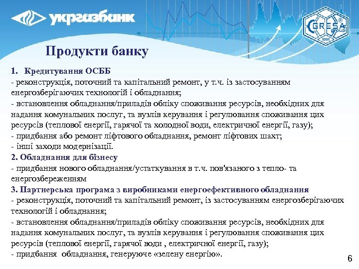 Продукти банку 1. Кредитування ОСББ - реконструкція, поточний та капітальний ремонт, у т. ч.