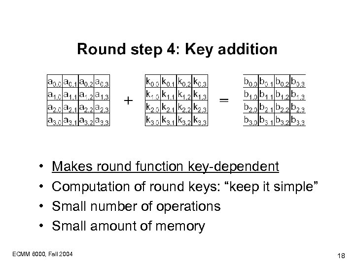  • • Makes round function key-dependent Computation of round keys: “keep it simple”