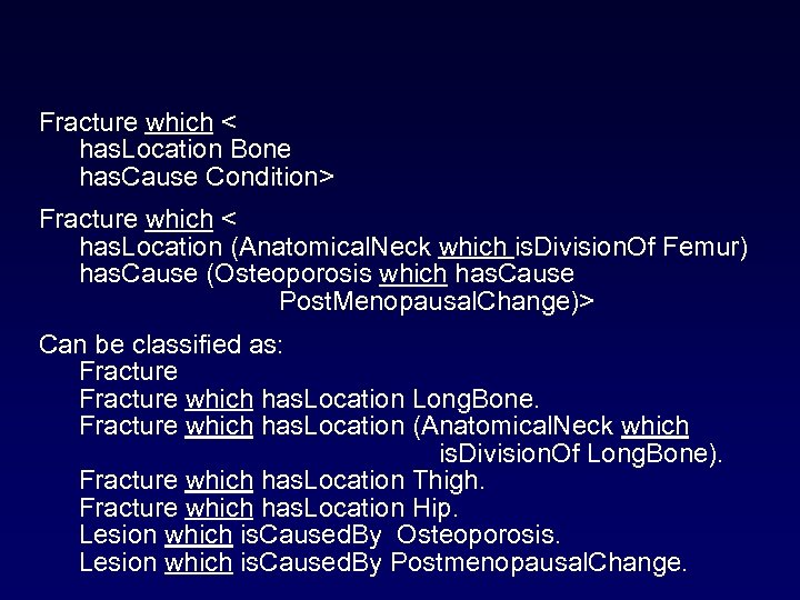 Fracture which < has. Location Bone has. Cause Condition> Fracture which < has. Location
