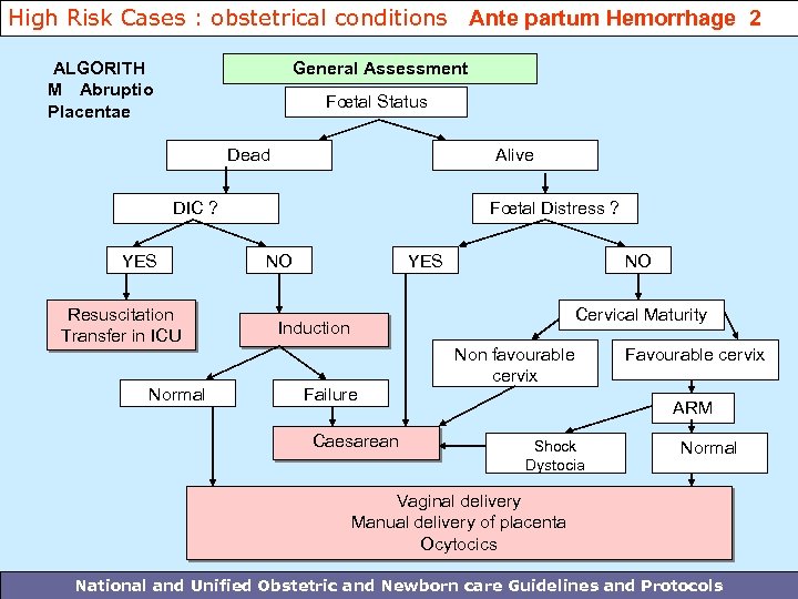 High Risk Cases : obstetrical conditions Ante partum Hemorrhage 2 ALGORITH M Abruptio Placentae