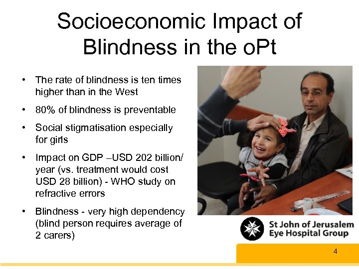 Socioeconomic Impact of Blindness in the o. Pt • The rate of blindness is