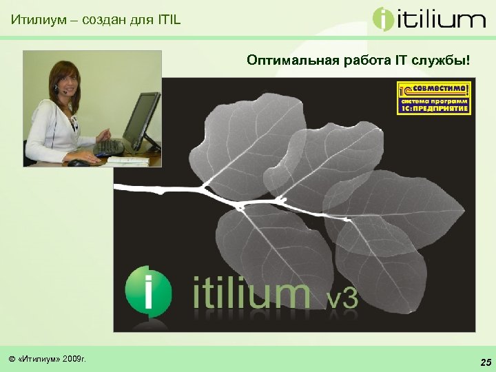 Итилиум – создан для ITIL Оптимальная работа IT службы! «Итилиум» 2009 г. 25 