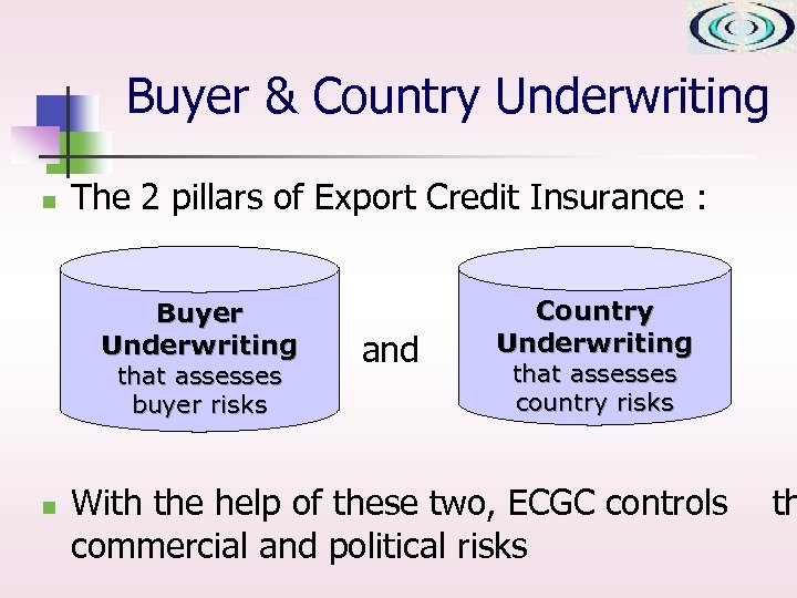 Buyer & Country Underwriting n The 2 pillars of Export Credit Insurance : Buyer