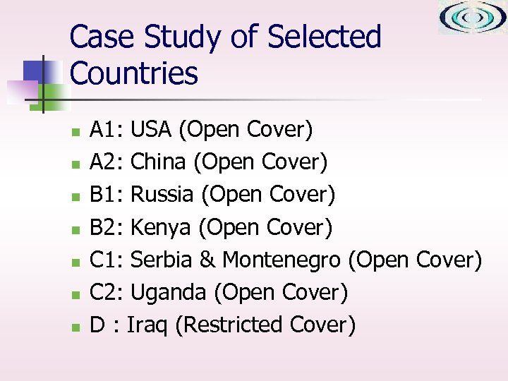 Case Study of Selected Countries n n n n A 1: USA (Open Cover)