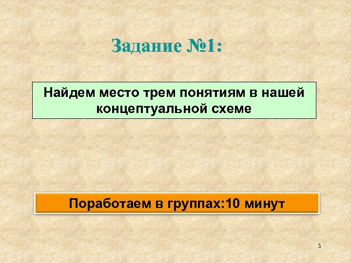 Задание № 1: Найдем место трем понятиям в нашей концептуальной схеме Поработаем в группах: