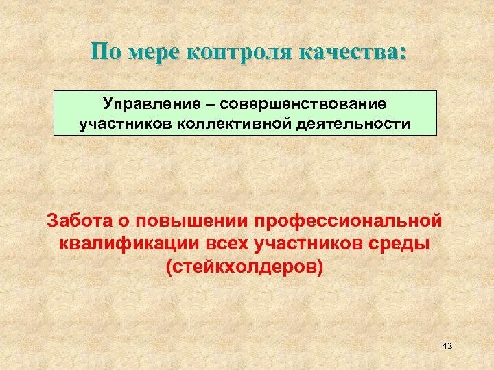 По мере контроля качества: Управление – совершенствование участников коллективной деятельности Забота о повышении профессиональной