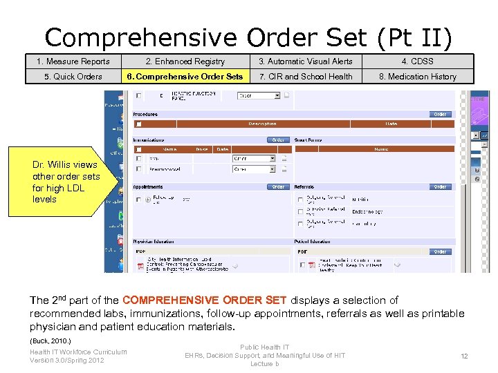Comprehensive Order Set (Pt II) 1. Measure Reports 2. Enhanced Registry 3. Automatic Visual