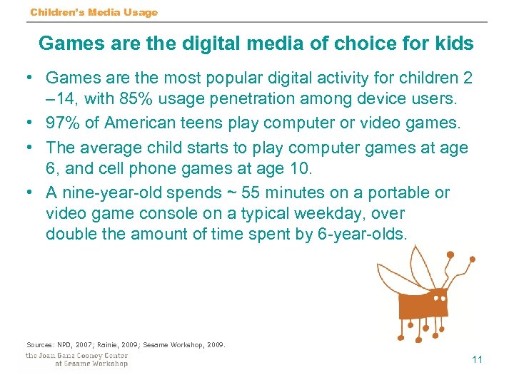 Children’s Media Usage Games are the digital media of choice for kids • Games