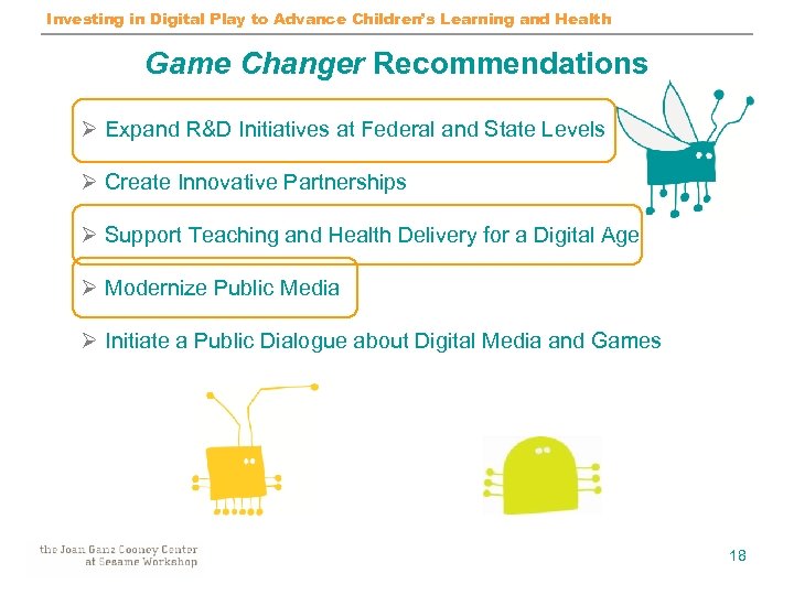 Investing in Digital Play to Advance Children’s Learning and Health Game Changer Recommendations Ø