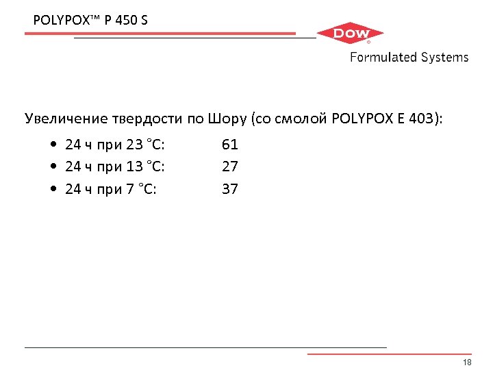 POLYPOX™ P 450 S Увеличение твердости по Шору (со смолой POLYPOX E 403): •