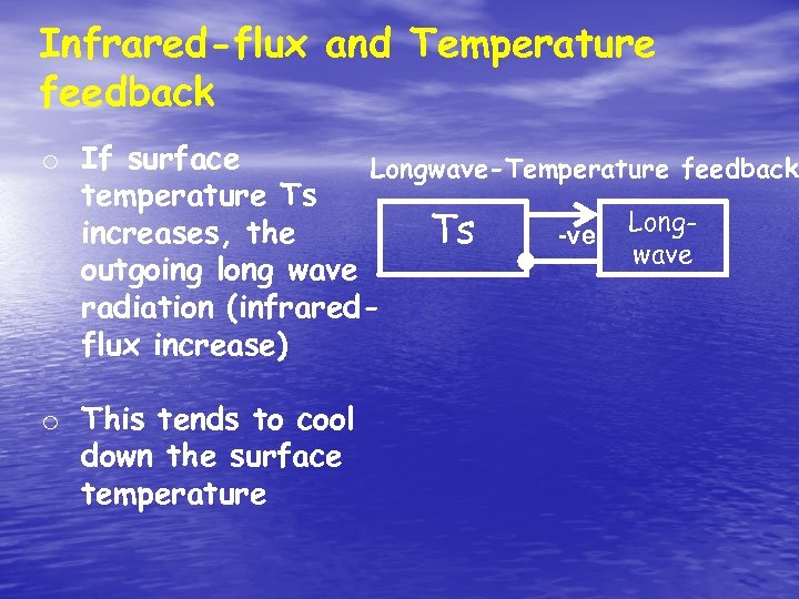 Infrared-flux and Temperature feedback o If surface Longwave-Temperature feedback temperature Ts Longincreases, the Ts