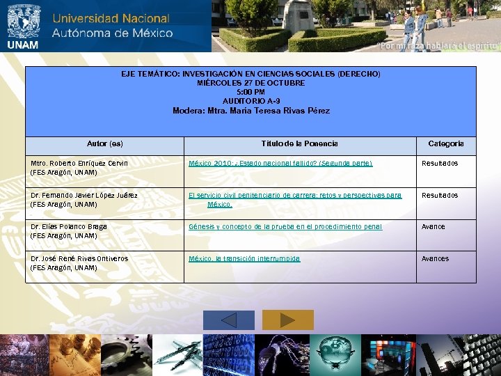 EJE TEMÁTICO: INVESTIGACIÓN EN CIENCIAS SOCIALES (DERECHO) MIÉRCOLES 27 DE OCTUBRE 5: 00 PM