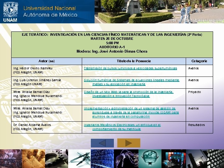 EJE TEMÁTICO: INVESTIGACIÓN EN LAS CIENCIAS FÍSICO MATEMÁTICAS Y DE LAS INGENIERÍAS (2ª Parte)