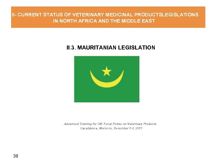 II- CURRENT STATUS OF VETERINARY MEDICINAL PRODUCTSLEGISLATIONS IN NORTH AFRICA AND THE MIDDLE EAST