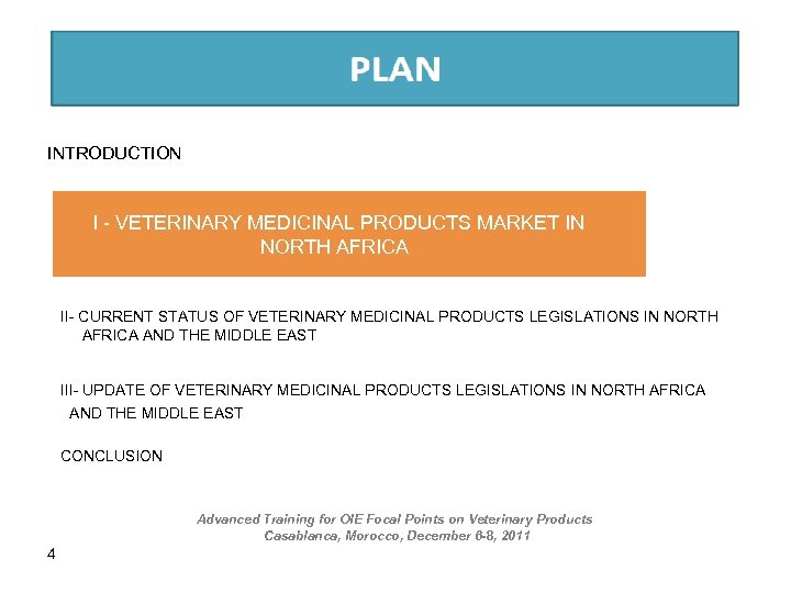 INTRODUCTION I - VETERINARY MEDICINAL PRODUCTS MARKET IN NORTH AFRICA II- CURRENT STATUS OF