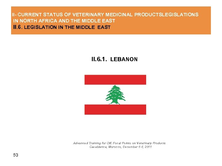 II- CURRENT STATUS OF VETERINARY MEDICINAL PRODUCTSLEGISLATIONS IN NORTH AFRICA AND THE MIDDLE EAST