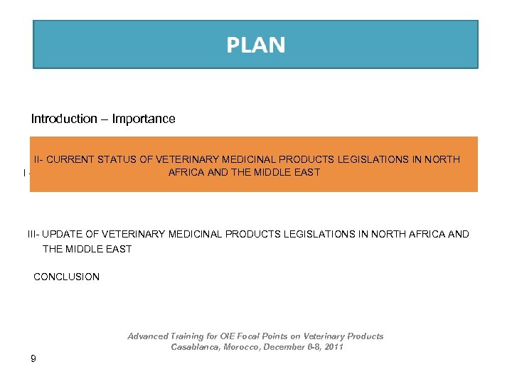 Introduction – Importance II- CURRENT STATUS OF VETERINARY MEDICINAL PRODUCTS LEGISLATIONS IN NORTH AFRICA