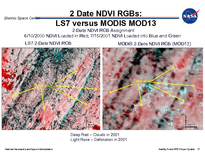 Stennis Space Center 2 Date NDVI RGBs: LS 7 versus MODIS MOD 13 2