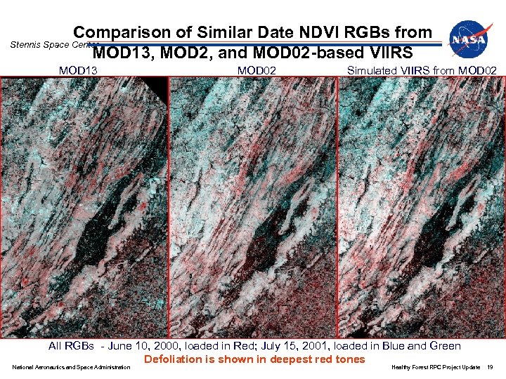 Comparison of Similar Date NDVI RGBs from MOD 13, MOD 2, and MOD 02