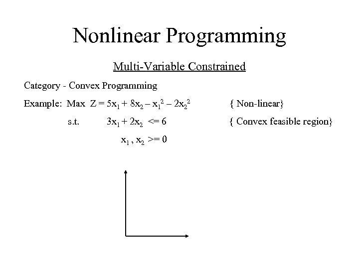 Nonlinear Programming Multi-Variable Constrained Category - Convex Programming Example: Max Z = 5 x