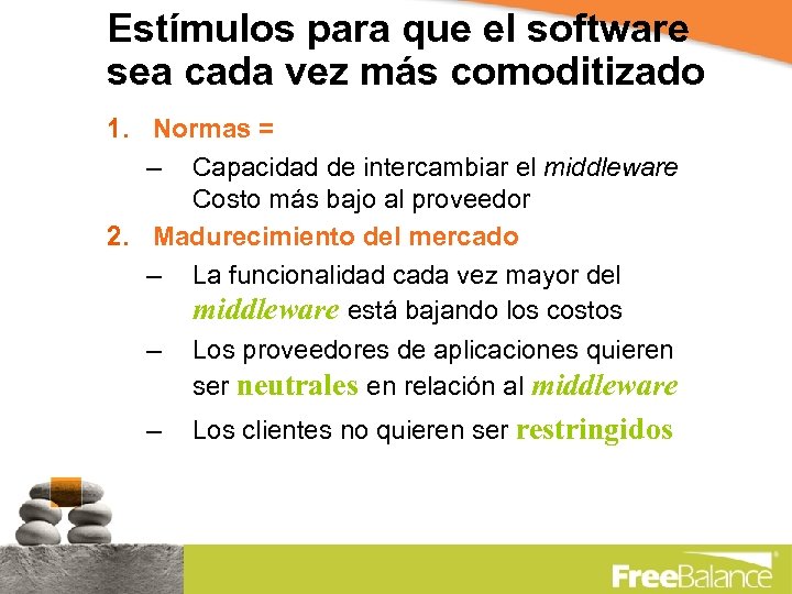 Estímulos para que el software sea cada vez más comoditizado 1. Normas = –