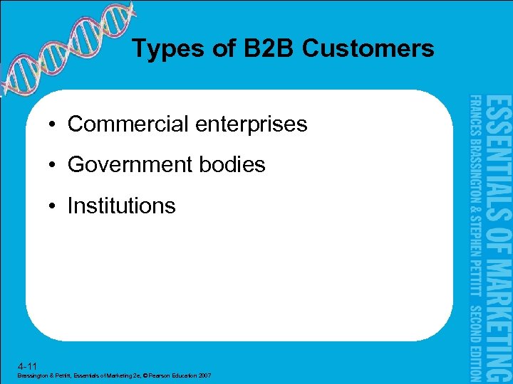 Types of B 2 B Customers • Commercial enterprises • Government bodies • Institutions