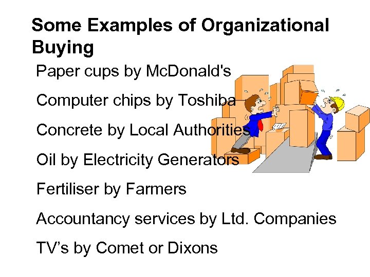 Some Examples of Organizational Buying Ø Paper cups by Mc. Donald's Ø Computer chips