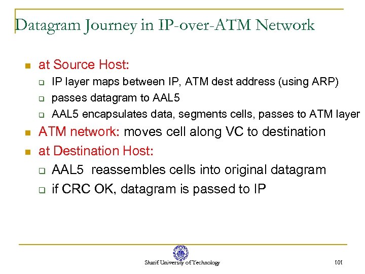 Datagram Journey in IP-over-ATM Network n at Source Host: q q q n n