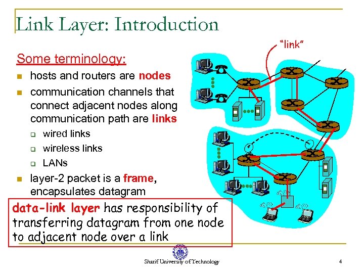 Link Layer: Introduction “link” Some terminology: n n hosts and routers are nodes communication