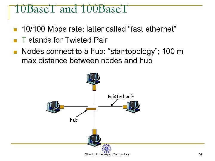 10 Base. T and 100 Base. T n n n 10/100 Mbps rate; latter