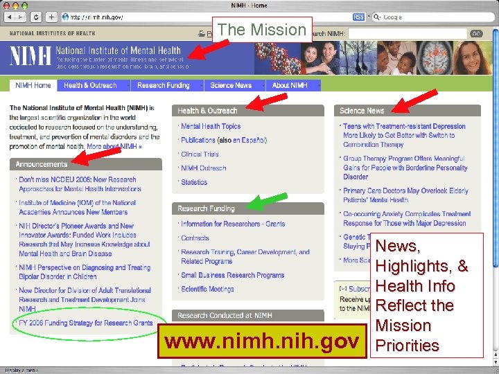 The Mission www. nimh. nih. gov News, Highlights, & Health Info Reflect the Mission
