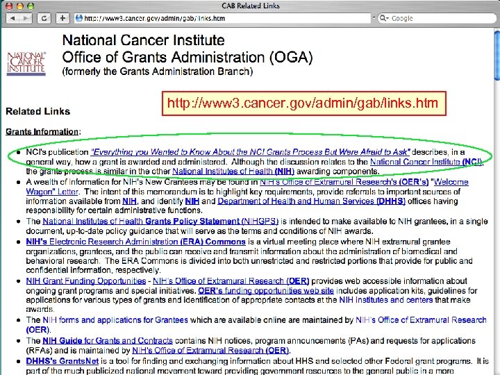 http: //www 3. cancer. gov/admin/gab/links. htm 