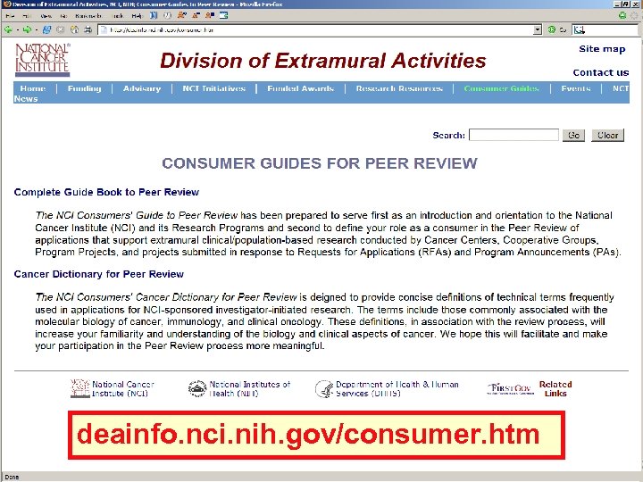 deainfo. nci. nih. gov/consumer. htm 