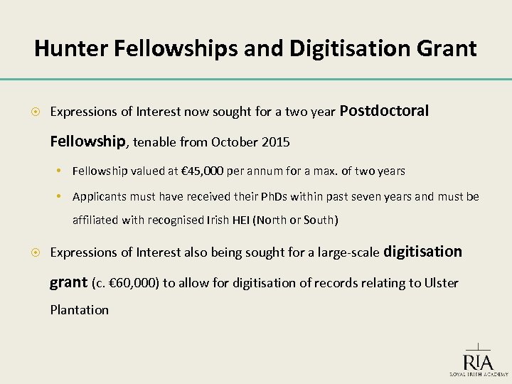 Hunter Fellowships and Digitisation Grant Expressions of Interest now sought for a two year