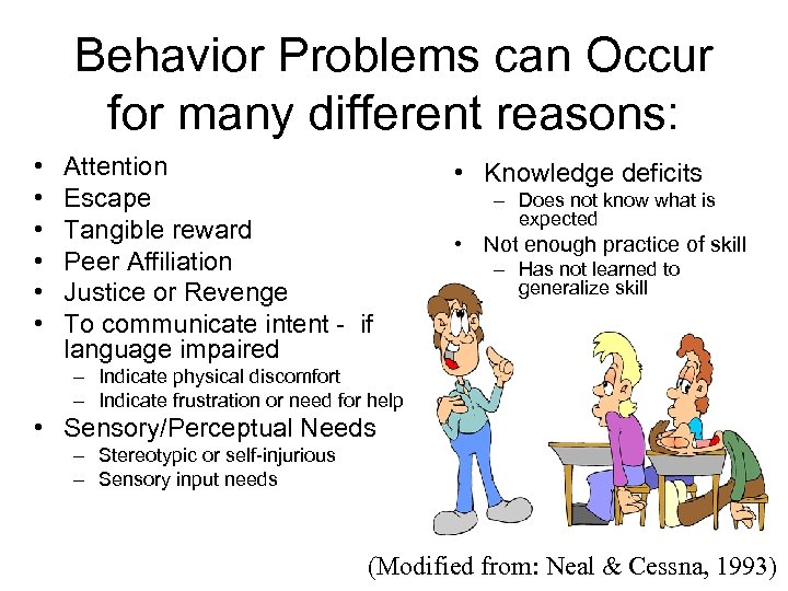 Behavior Problems can Occur for many different reasons: • • • Attention Escape Tangible