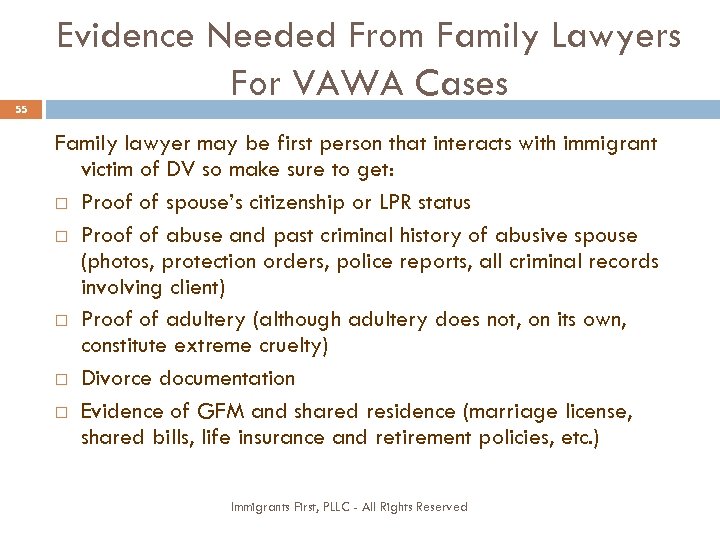 55 Evidence Needed From Family Lawyers For VAWA Cases Family lawyer may be first