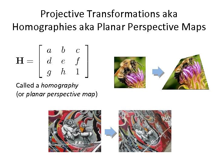 Projective Transformations aka Homographies aka Planar Perspective Maps Called a homography (or planar perspective