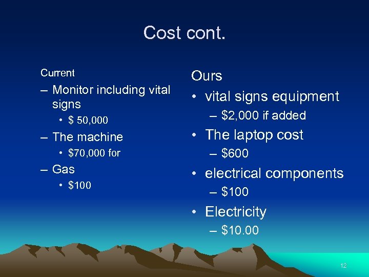Cost cont. Current – Monitor including vital signs • $ 50, 000 – The