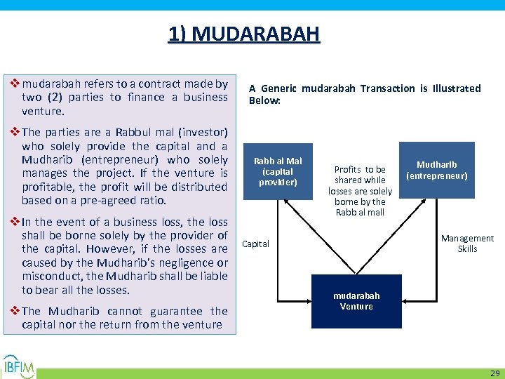 1) MUDARABAH v mudarabah refers to a contract made by two (2) parties to