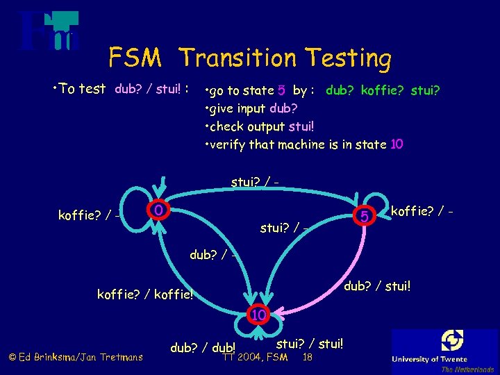 FSM Transition Testing • To test dub? / stui! : • go to state