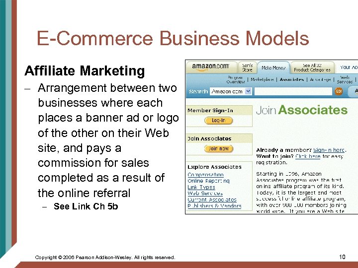 E-Commerce Business Models Affiliate Marketing – Arrangement between two businesses where each places a