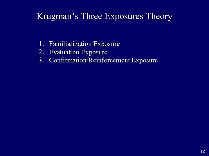 Krugman’s Three Exposures Theory 1. Familiarization Exposure 2. Evaluation Exposure 3. Confirmation/Reinforcement Exposure 18